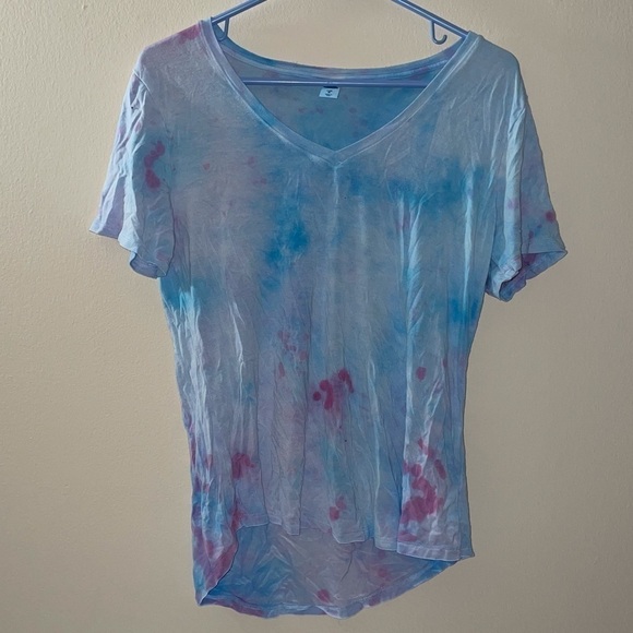 Old Navy Shirt V-Neck Tie Dye Super Soft Lux Short Sleeve Top Loose Fit Custom - Picture 1 of 6